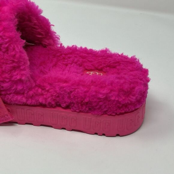 UGG Fluffita Platform Women Fur Slide Slippers Pink Size 7 Sheepskin STORE MODEL - Picture 5 of 16